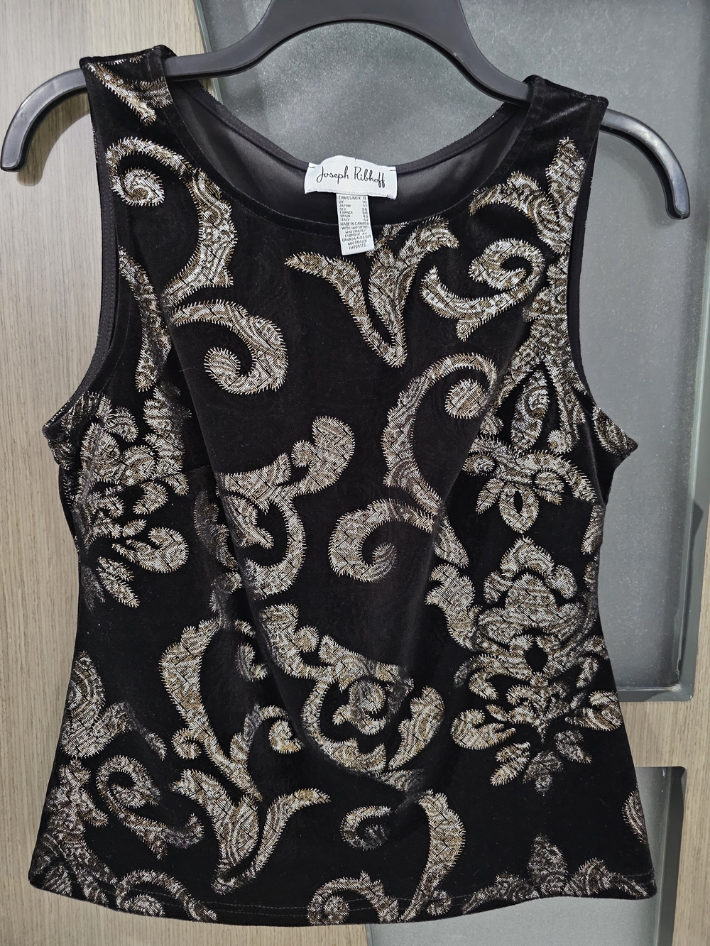 Joseph Ribkoff Womens Elegant Sleeveless Black Silver Gold Embellished Top 8